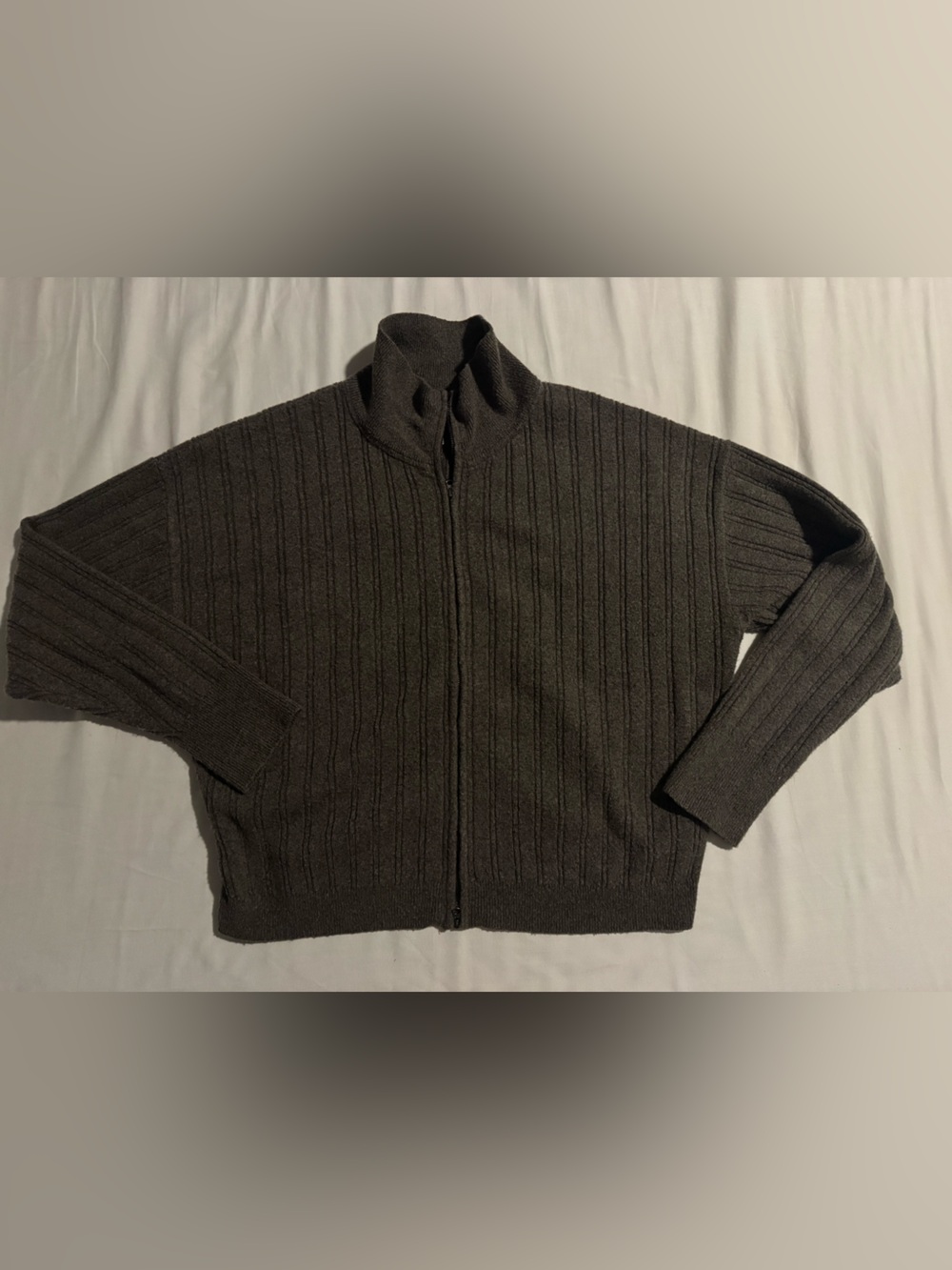 Free People Dark Brown Ribbed Full Zip Turtleneck sweater